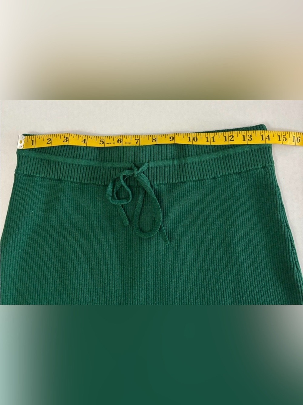 Anthropologie Dark Green Ribbed Knit Drawstring Skirt - Picture 5 of 8